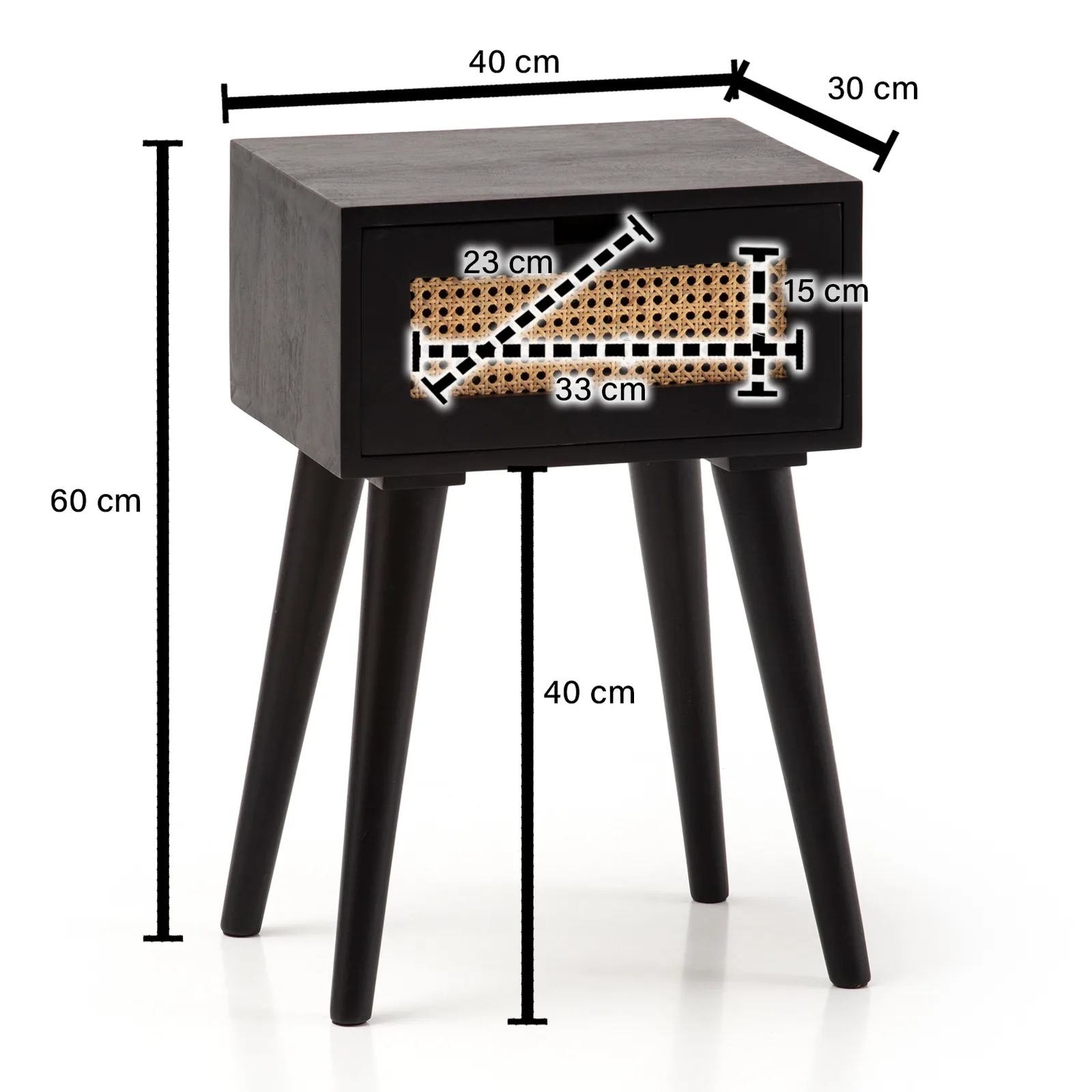 FineBuy Nachtkonsole Mango Massivholz, 40 × 60 × 30 cm – für Boxspringbett
