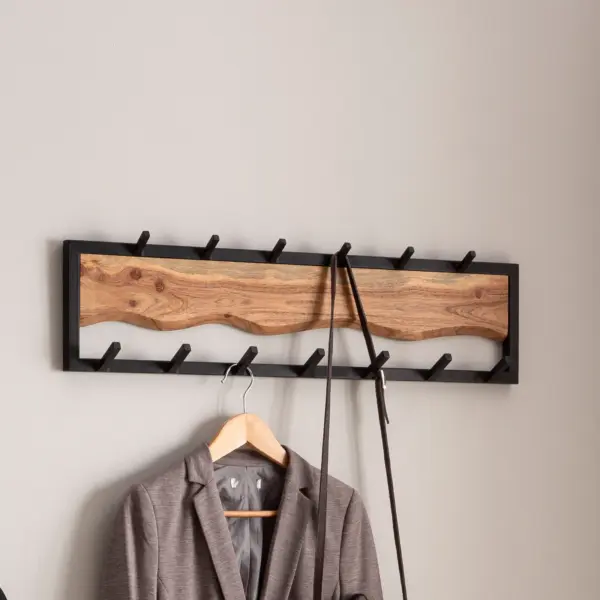 FineBuy Wandgarderobe Akazie Massivholz, Braun – 80 cm FineBuy Wandgarderobe Akazie Massivholz, Braun – 80 cm