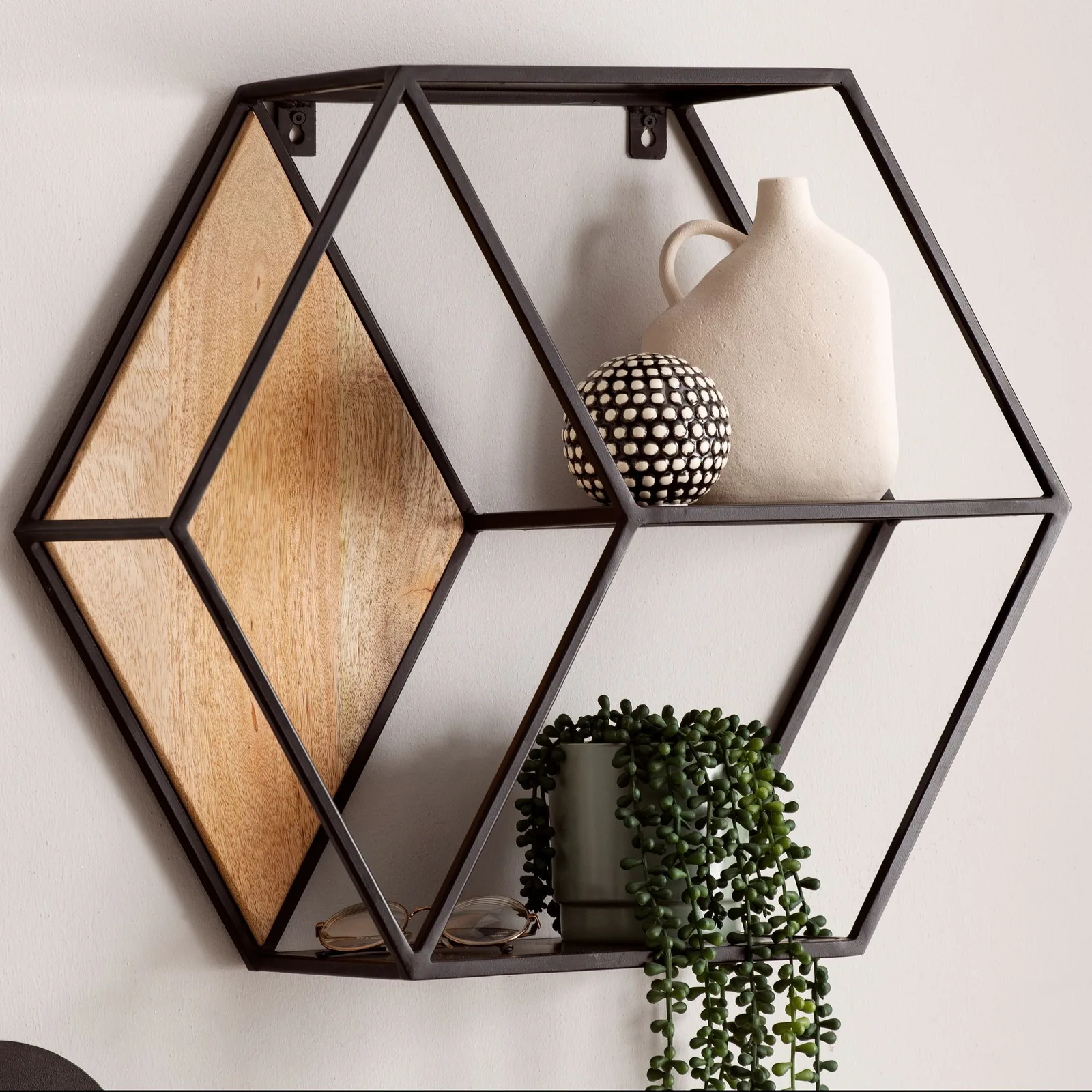 FineBuy Wandregal, Schwarz – 60 × 52 × 20 cm