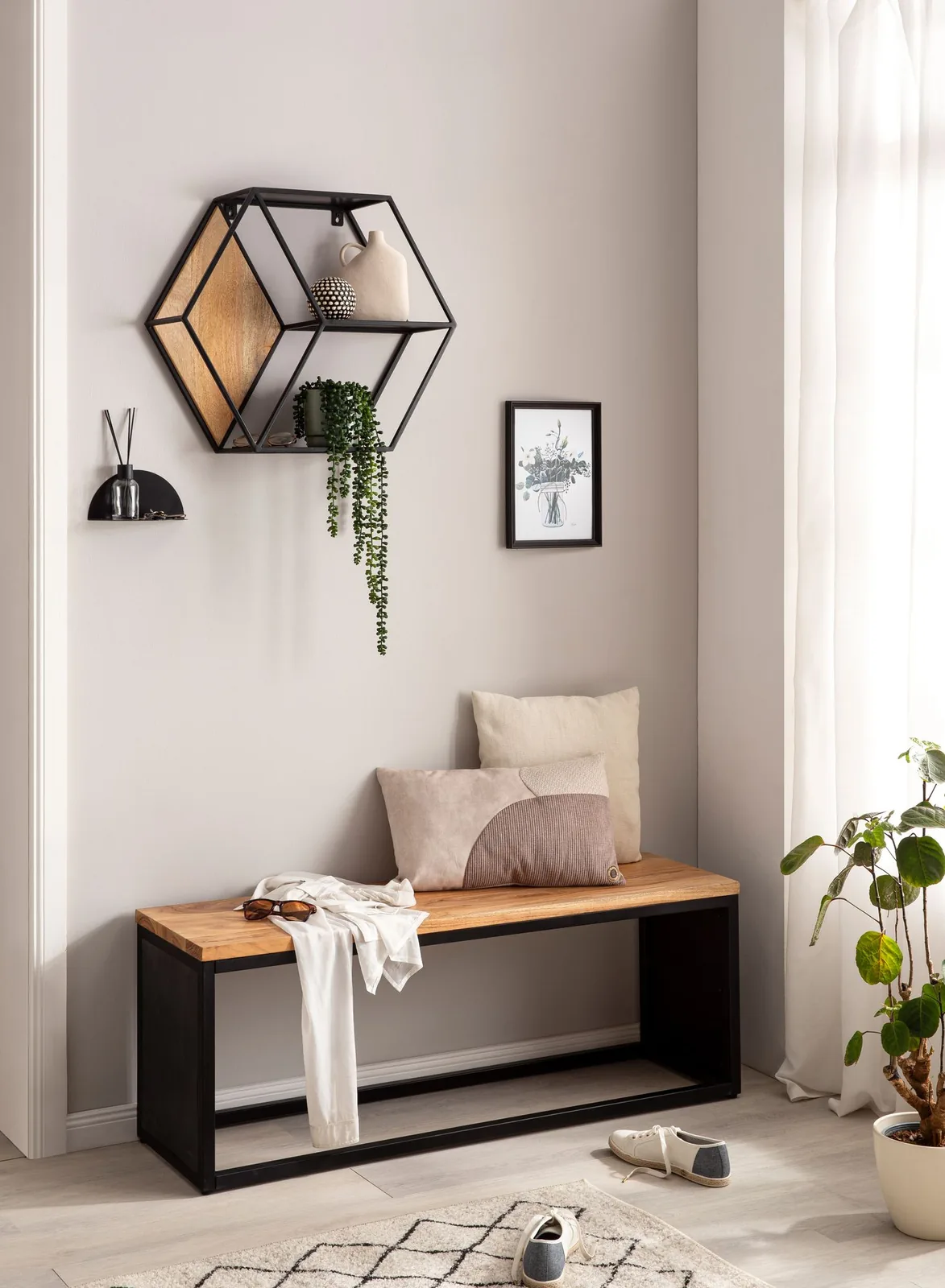 FineBuy Wandregal, Schwarz – 60 × 52 × 20 cm