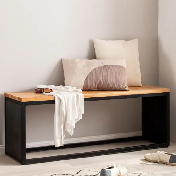 FineBuy Massivholz Sitzbank, Schwarz – 120 cm