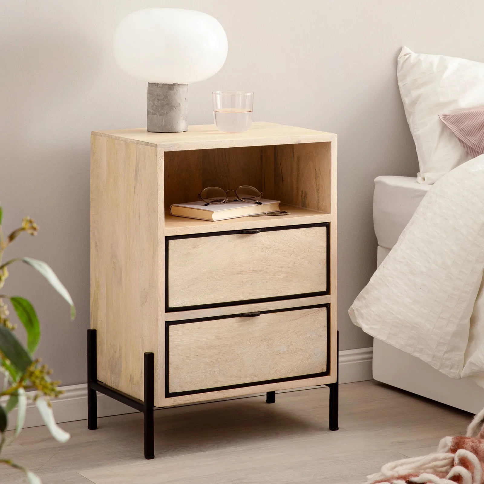 FineBuy Nachttisch, 43 × 60 × 30 cm – für Boxspringbetten