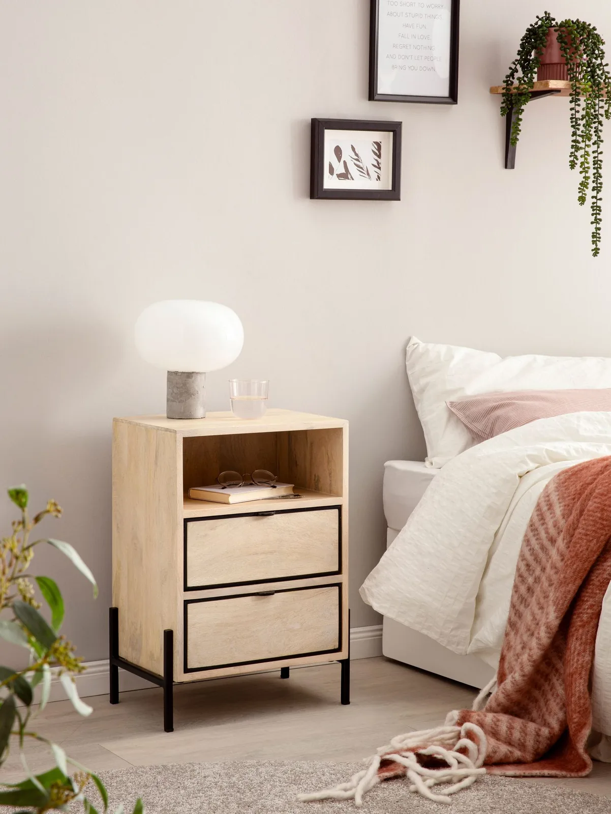 FineBuy Nachttisch, 43 × 60 × 30 cm – für Boxspringbetten