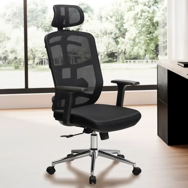 FineBuy Bürostuhl Schwarz Mesh-Bezug Schreibtischstuhl bis 120 kg mit Kopfstütze, Drehstuhl höhenverstellbar mit Lendenwirbelstütze, Stoff-Schreibtischsessel ergonomisch mit Wippfunktion FineBuy Bürostuhl Schwarz Mesh-Bezug Schreibtischstuhl bis 120 kg mit Kopfstütze, Drehstuhl höhenverstellbar mit Lendenwirbelstütze, Stoff-Schreibtischsessel ergonomisch mit Wippfunktion