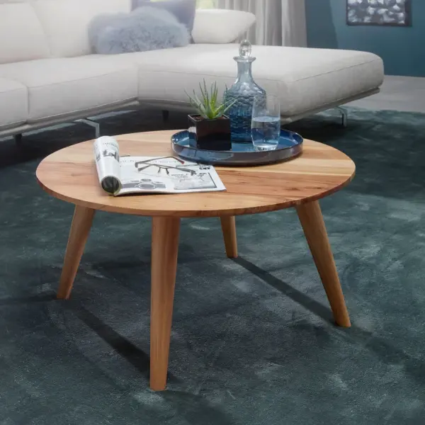 FineBuy Couchtisch Akazie Massivholz rund, Braun – 75 cm