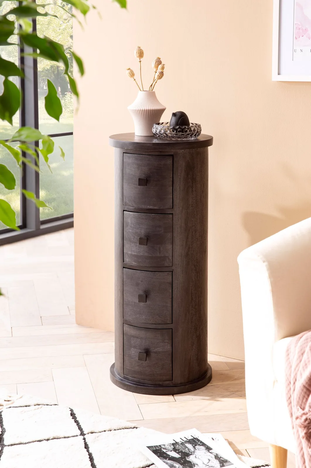 FineBuy Design Sideboard Mango Massivholz, Schwarz