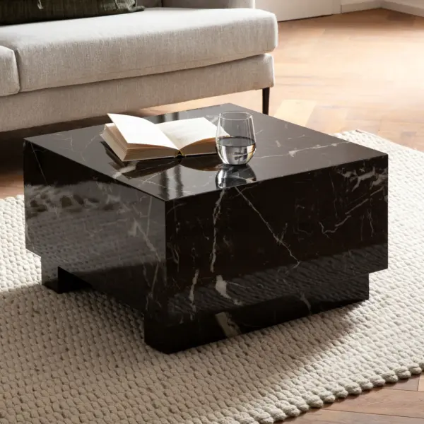 FineBuy Couchtisch MONOBLOC, Schwarz – 60 × 60 × 35 cm