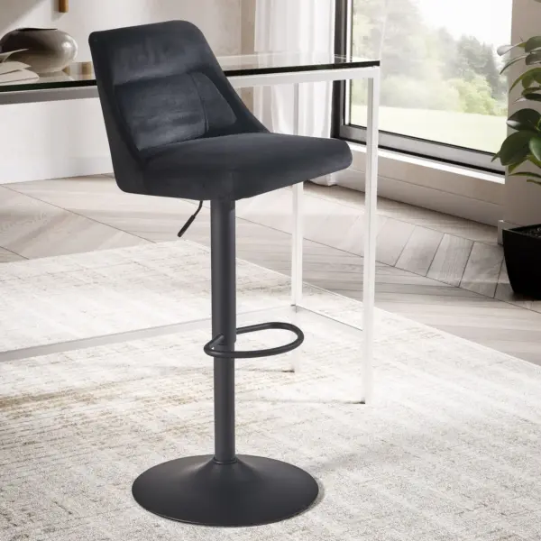FineBuy Barhocker Samt Hocker mit Lehne 86 – 106 cm, Küchenhocker Höhenverstellbar Modern 100 kg, Design Barstuhl Tresenhocker mit Metall-Trompetenfuß, Bistrohocker Gepolstert