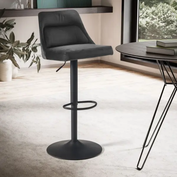 FineBuy Barhocker Samt Hocker mit Lehne 86 – 106 cm, Küchenhocker Höhenverstellbar Modern 100 kg, Design Barstuhl Tresenhocker mit Metall-Trompetenfuß, Bistrohocker Gepolstert
