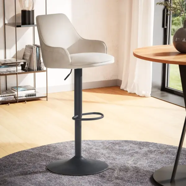 FineBuy Barhocker Samt Hocker mit Lehne 86, Beige