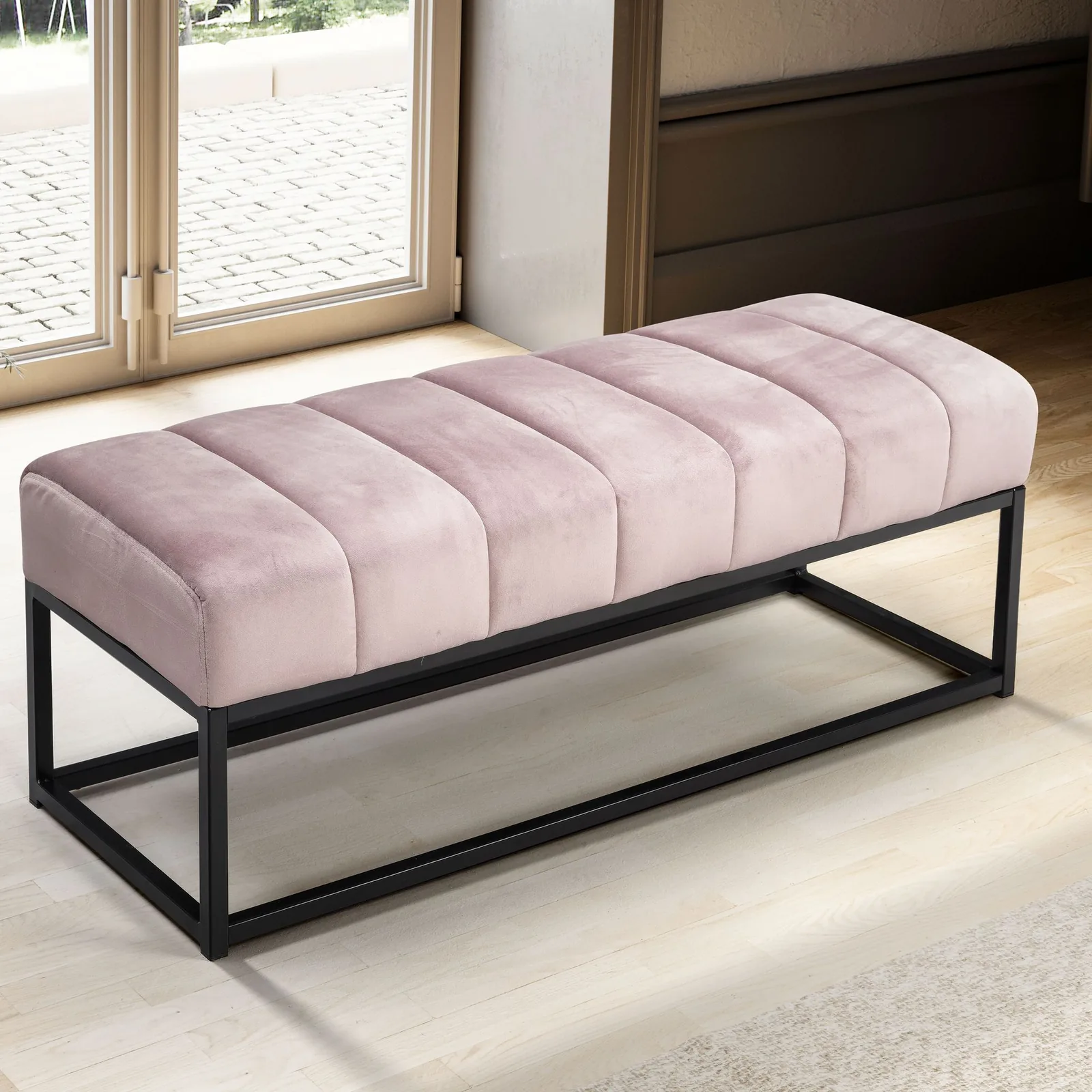 FineBuy gepolsterte Sitzbank, Schwarz – 108 cm