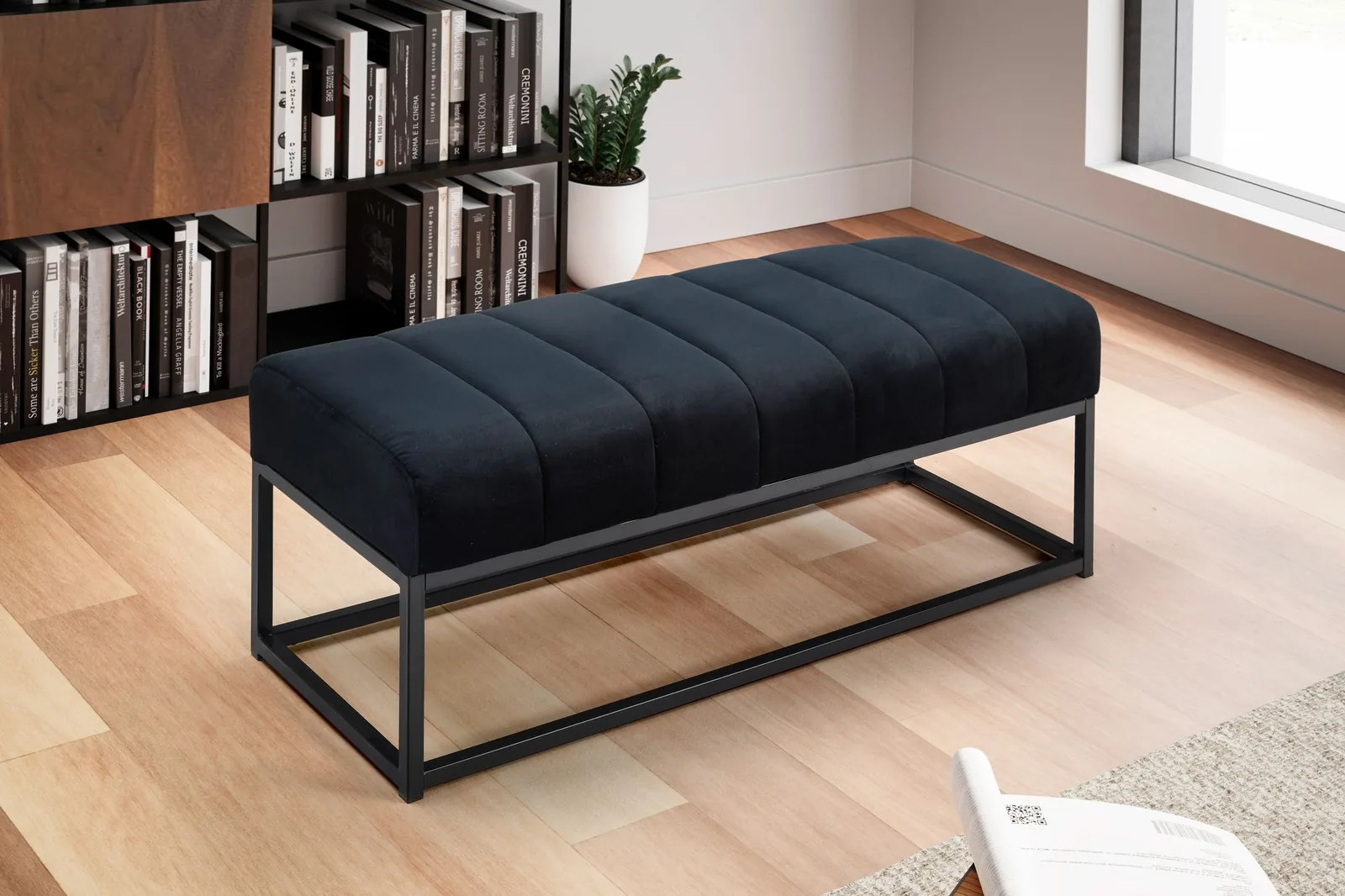FineBuy gepolsterte Sitzbank, Schwarz – 108 cm