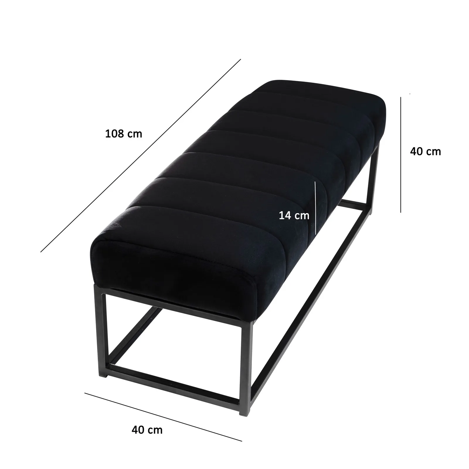FineBuy gepolsterte Sitzbank, Schwarz – 108 cm