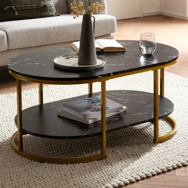 FineBuy Couchtisch 100x60x45 cm Marmor Optik, Schwarz