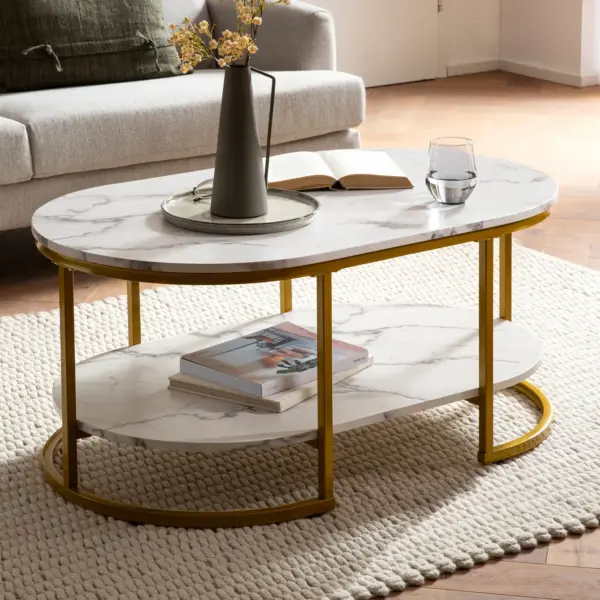 FineBuy Couchtisch 100x60x45 cm Marmor Optik, Weiß