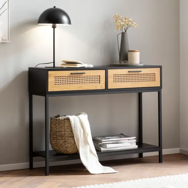 FineBuy Konsolentisch, Schwarz – 100 × 30 × 75 cm