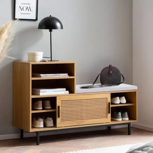 FineBuy Schuhbank mit Sitzfläche, Braun – 120 × 75,5 × 40 cm