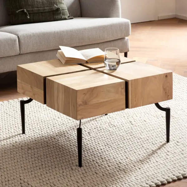FineBuy Couchtisch Akazie Massivholz quadratisch, Braun – 60 × 60 cm