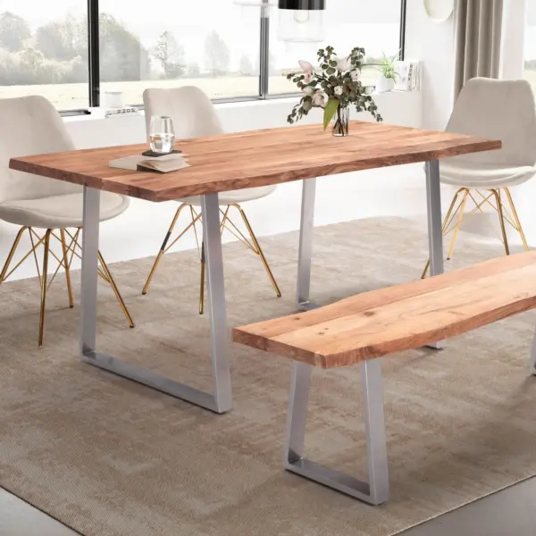 FineBuy Esszimmertisch rechteckig Massivholz Akazie Baumkante – Industrial Esstisch Baumstamm Massiv Echtholz – Küchentisch – Baumkantentisch mit silbernem Kufengestell FineBuy Esszimmertisch rechteckig Massivholz Akazie Baumkante – Industrial Esstisch Baumstamm Massiv Echtholz – Küchentisch – Baumkantentisch mit silbernem Kufengestell