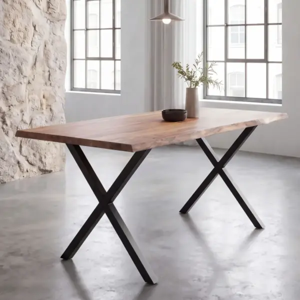 FineBuy Esszimmertisch rechteckig Massivholz Akazie Baumkante – Industrial Esstisch Baumstamm Massiv Echtholz – Küchentisch – Baumkantentisch mit schwarzem X-Gestell FineBuy Esszimmertisch rechteckig Massivholz Akazie Baumkante – Industrial Esstisch Baumstamm Massiv Echtholz – Küchentisch – Baumkantentisch mit schwarzem X-Gestell