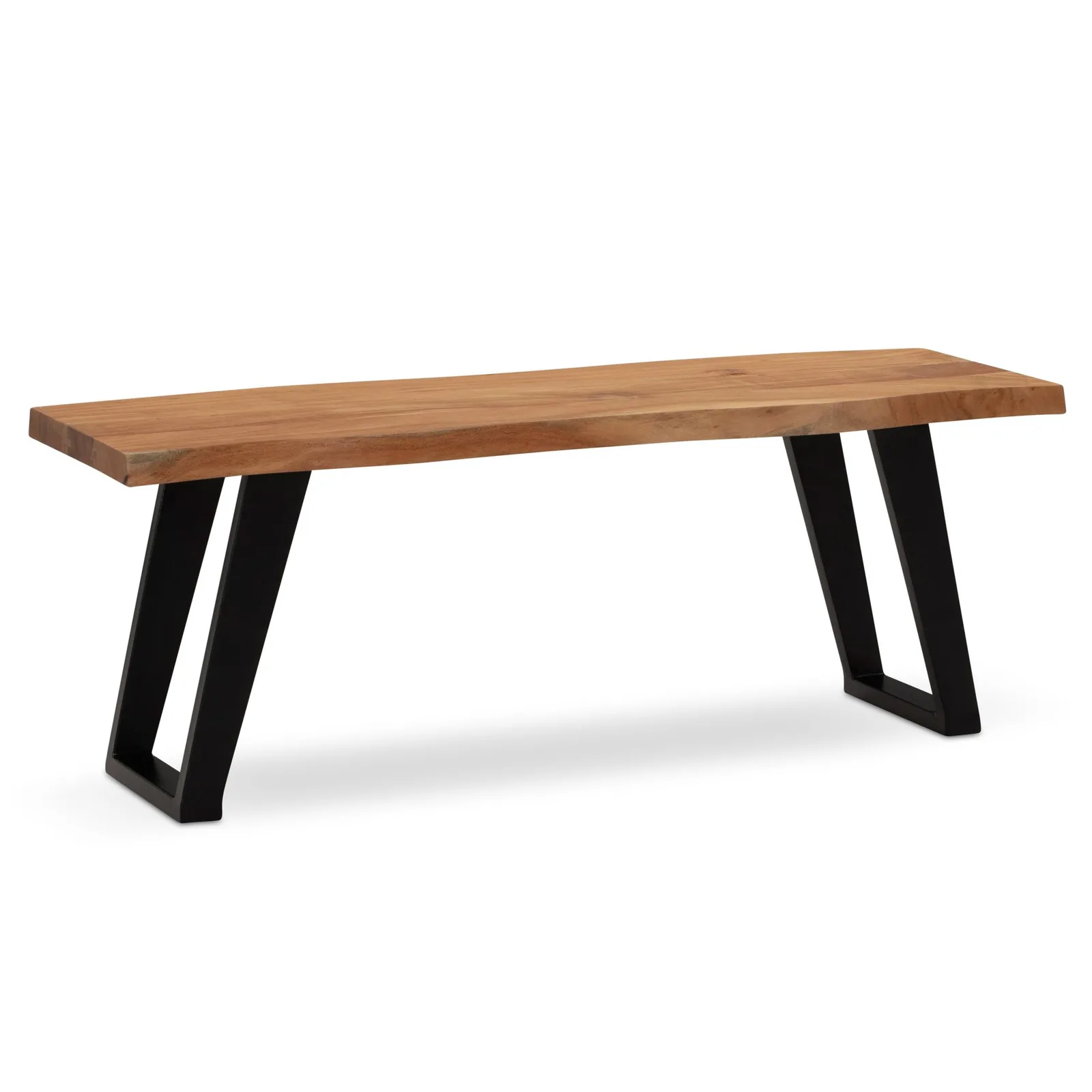 FineBuy Sitzbank 120 cm Massivholz ohne Lehne Baumkante Akazie - Bank für Garderobe - Garderobenbank - Flurbank Holzbank Handmade - Gestell Schwarz