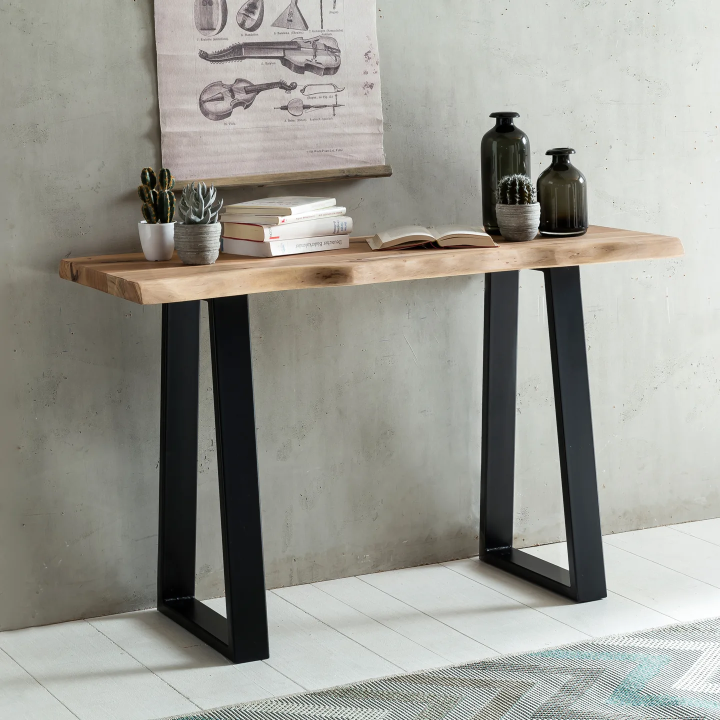 Massiver Konsolentisch GAYA aus Holz, Braun – 120 × 45 cm
