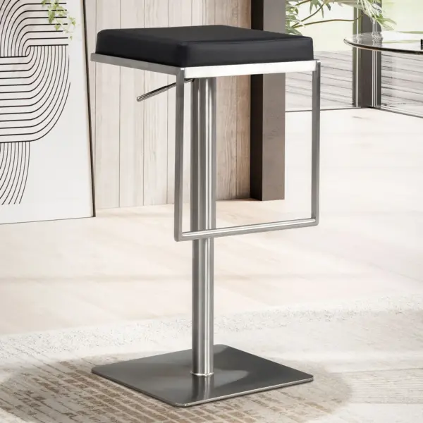 FineBuy Barhocker Schwarz Kunstleder Edelstahl Design Barstuhl Modern, Tresenstuhl Drehbar Gepolstert, Bistrohocker Metall Hoch, Thekenhocker Höhenverstellbar, Hoher Hocker für Bar