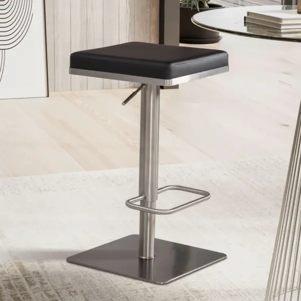 FineBuy Barhocker Schwarz Kunstleder Edelstahl Barstuhl Modern, Design Tresenstuhl Drehbar Gepolstert, Bistrohocker Metall Hoch, Thekenhocker Höhenverstellbar, Hoher Hocker für Bar
