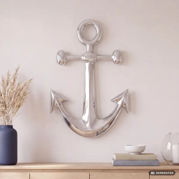 FineBuy Anker Wanddeko aus Aluminium, Silber – 62 × 40 cm