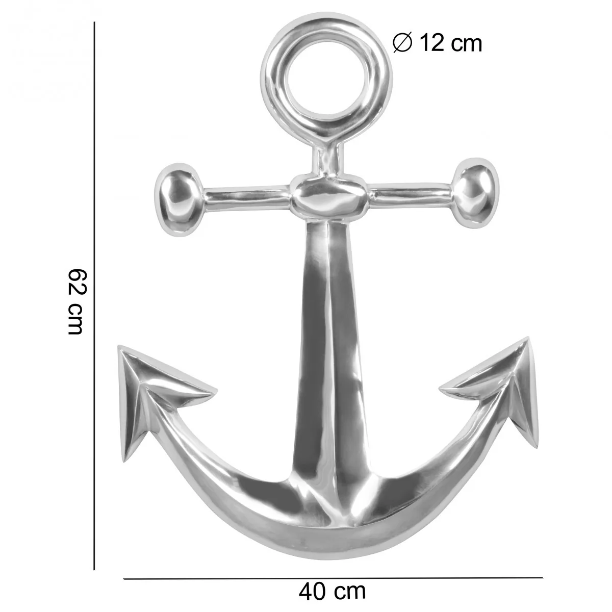 FineBuy Anker Wanddeko aus Aluminium, Silber – 62 × 40 cm