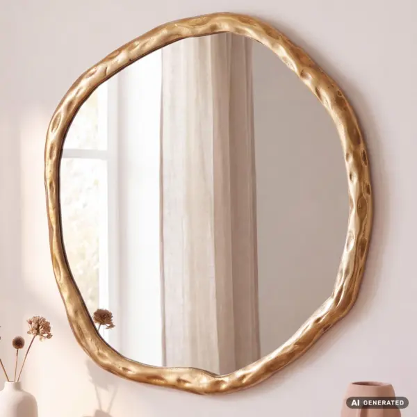 FineBuy Wandspiegel Asymmetrisch aus Aluminium, Gold – 60 × 60 cm FineBuy Wandspiegel Asymmetrisch aus Aluminium, Gold – 60 × 60 cm