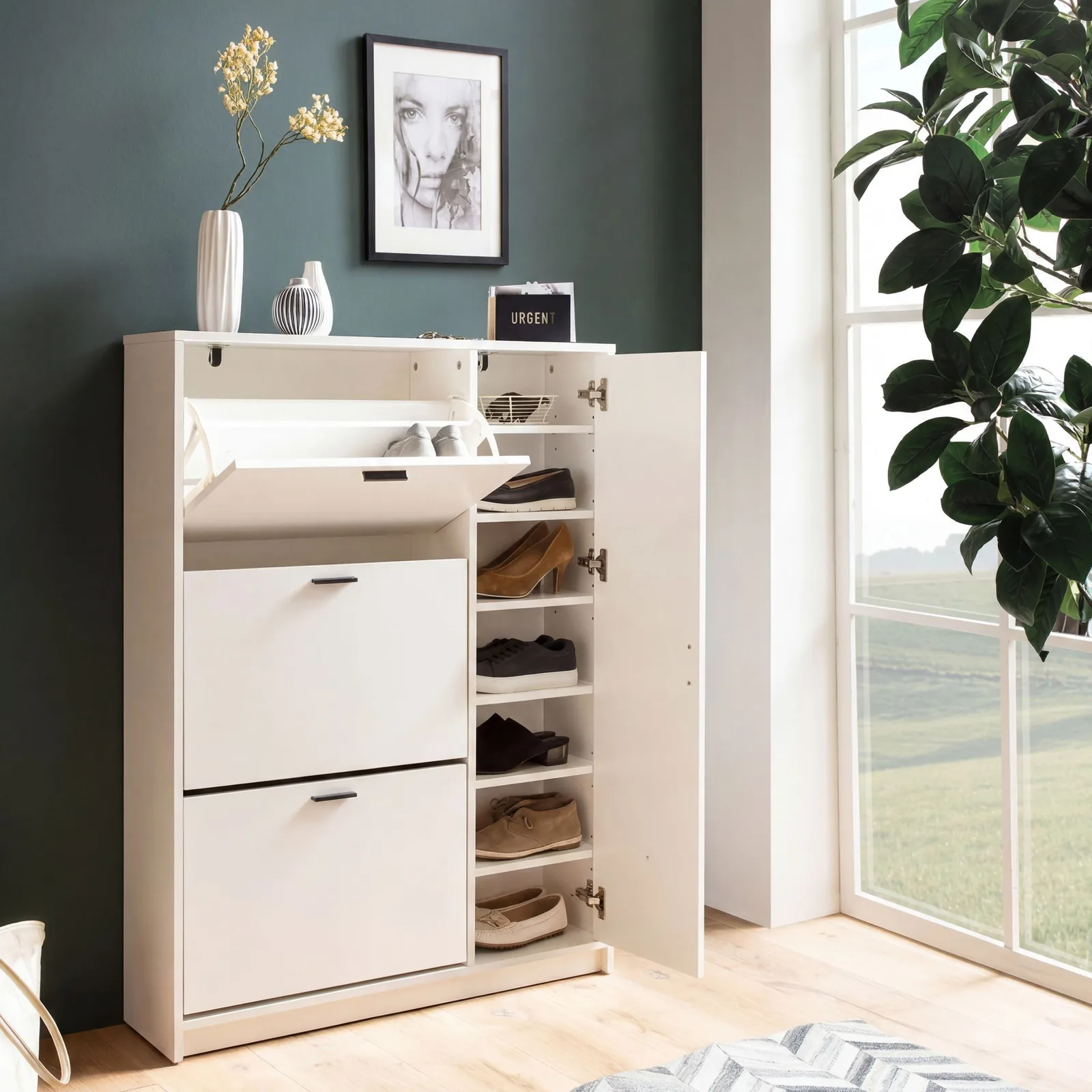 FineBuy Schuhschrank, Weiß – 90 × 120 × 24 cm