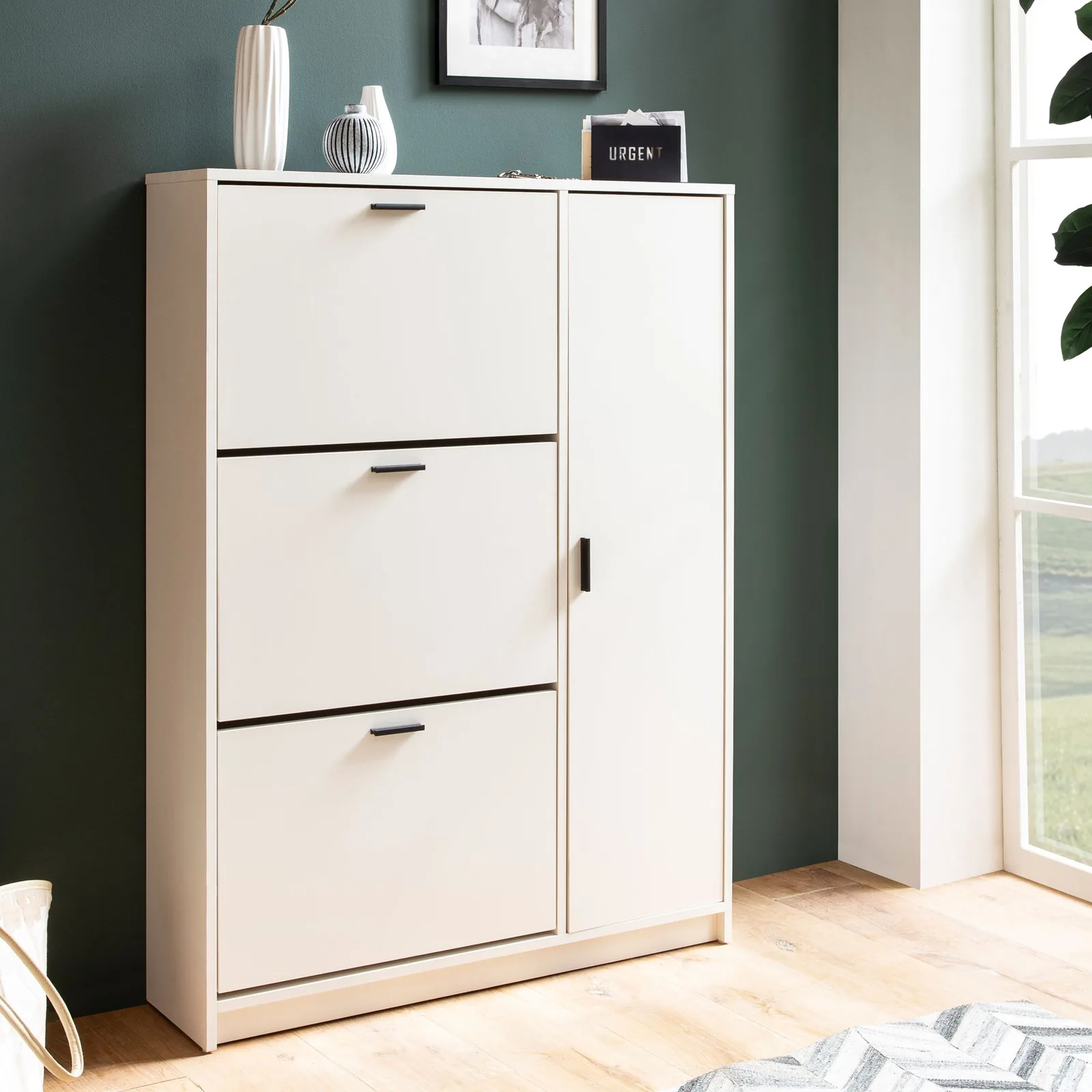 FineBuy Schuhschrank, Weiß – 90 × 120 × 24 cm