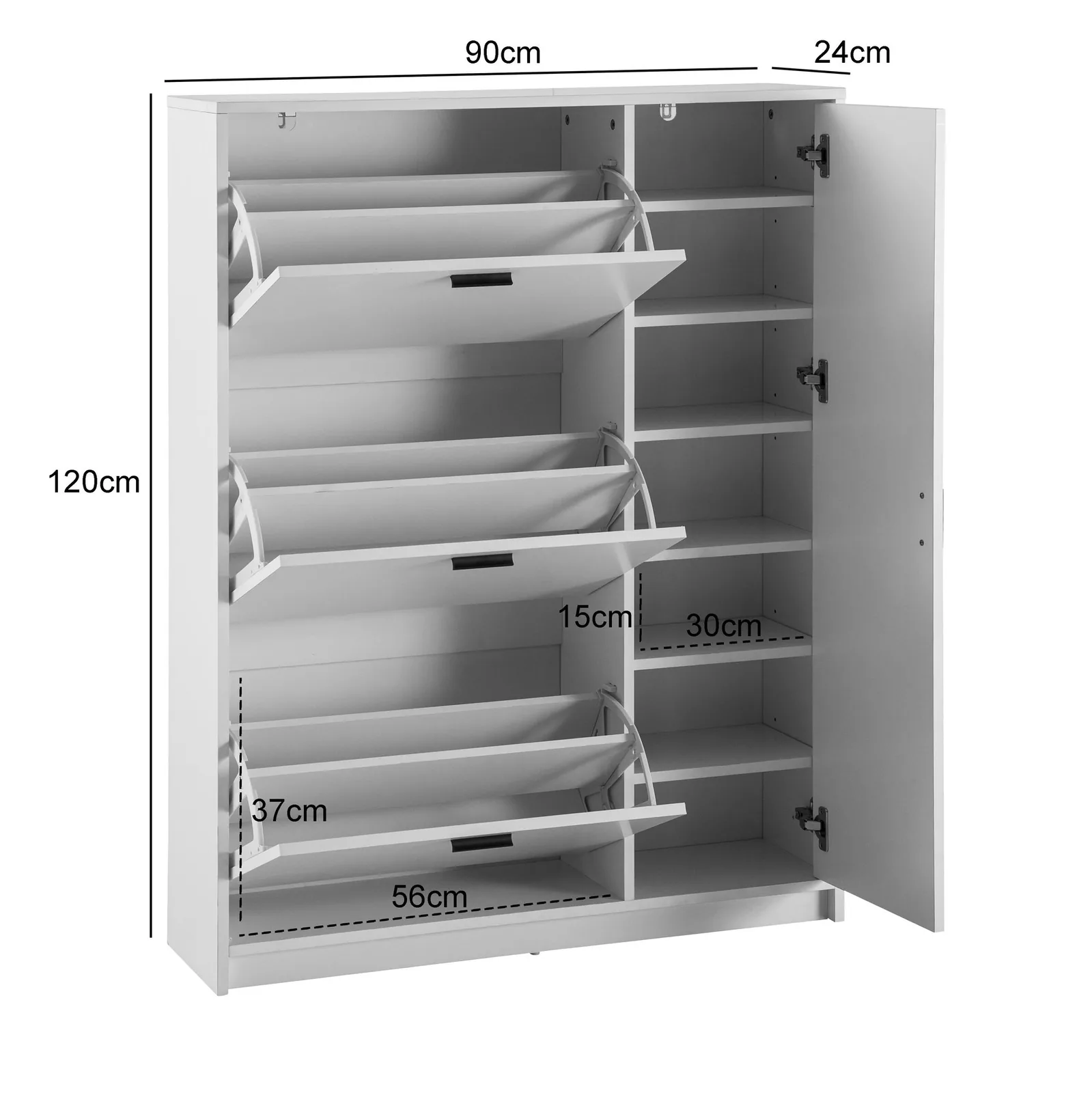 FineBuy Schuhschrank, Weiß – 90 × 120 × 24 cm