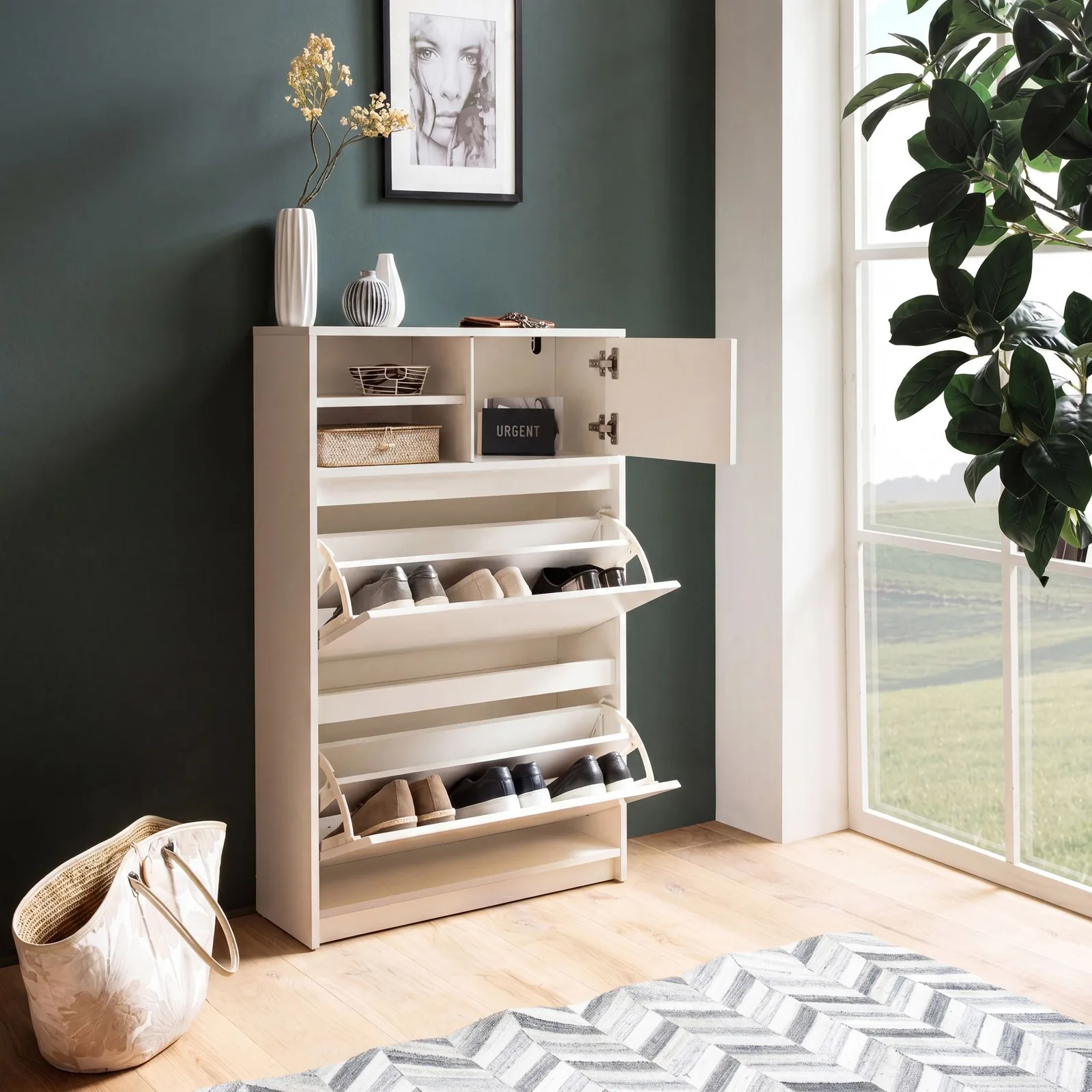 FineBuy Schuhschrank, Weiß – 71 × 110 × 24 cm