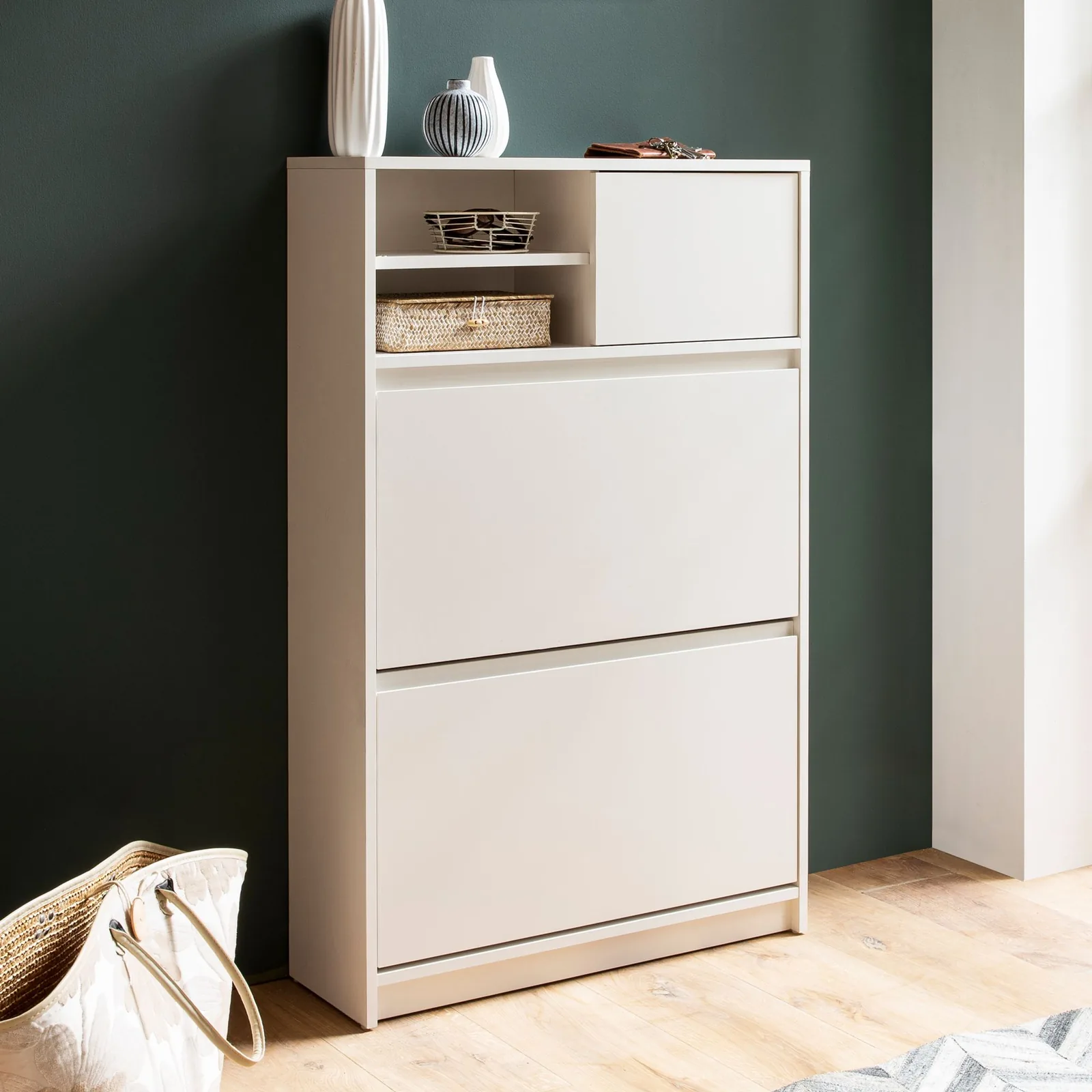 FineBuy Schuhschrank, Weiß – 71 × 110 × 24 cm