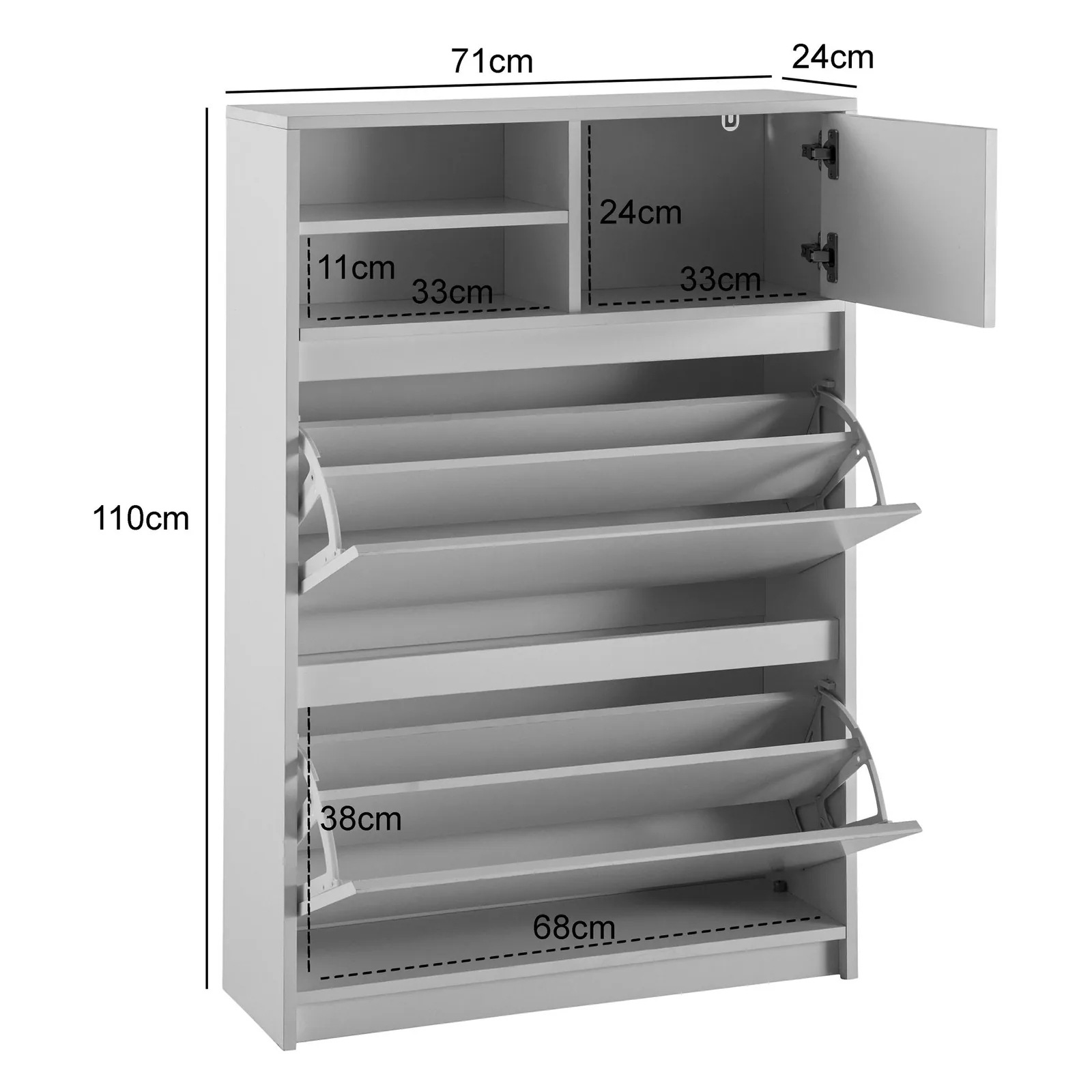 FineBuy Schuhschrank, Weiß – 71 × 110 × 24 cm