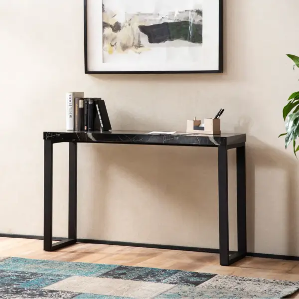 FineBuy Konsolentisch Marmor-Optik, Schwarz – 120 × 40 × 76 cm