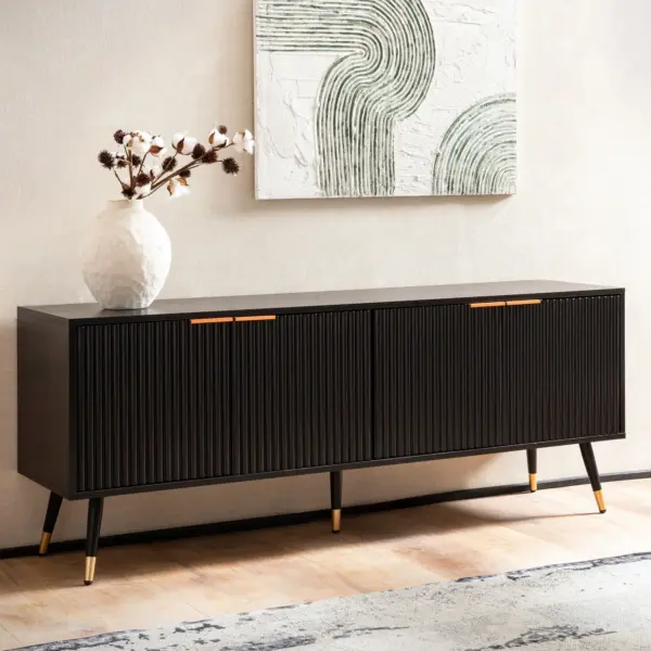 FineBuy Lowboard, Schwarz – 150 × 60 × 39 cm