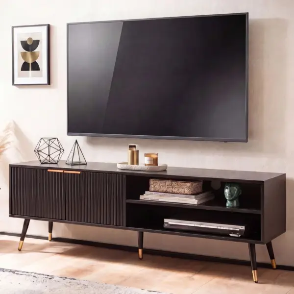 FineBuy Lowboard, Schwarz – 150 × 51 × 39 cm