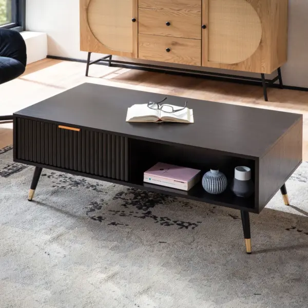 FineBuy Couchtisch, Schwarz – 110 × 60 × 43 cm