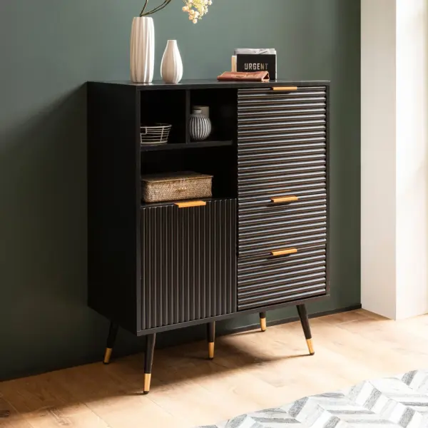 FineBuy Sideboard, Schwarz – 77 × 97 × 40 cm