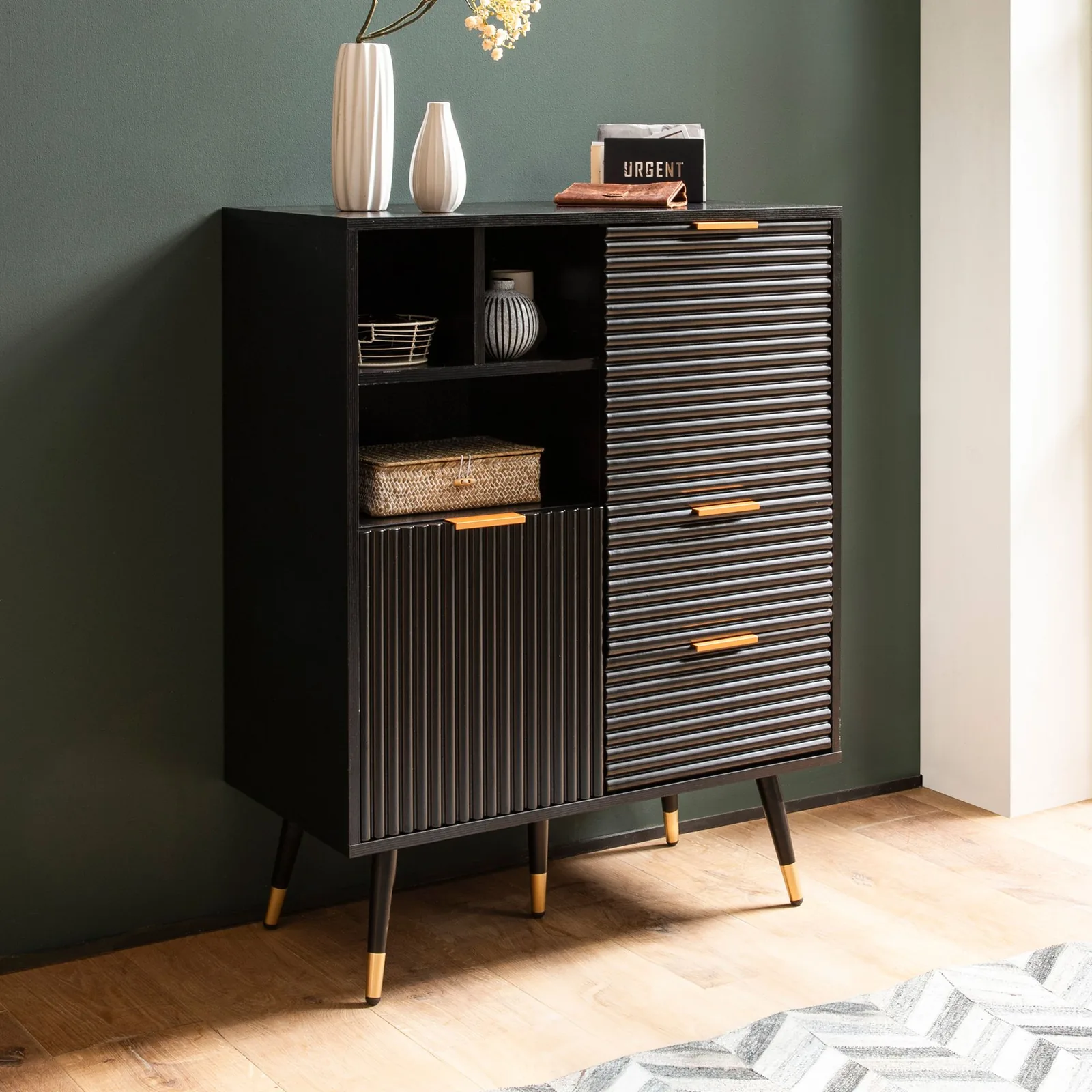 FineBuy Sideboard, Schwarz – 77 × 97 × 40 cm