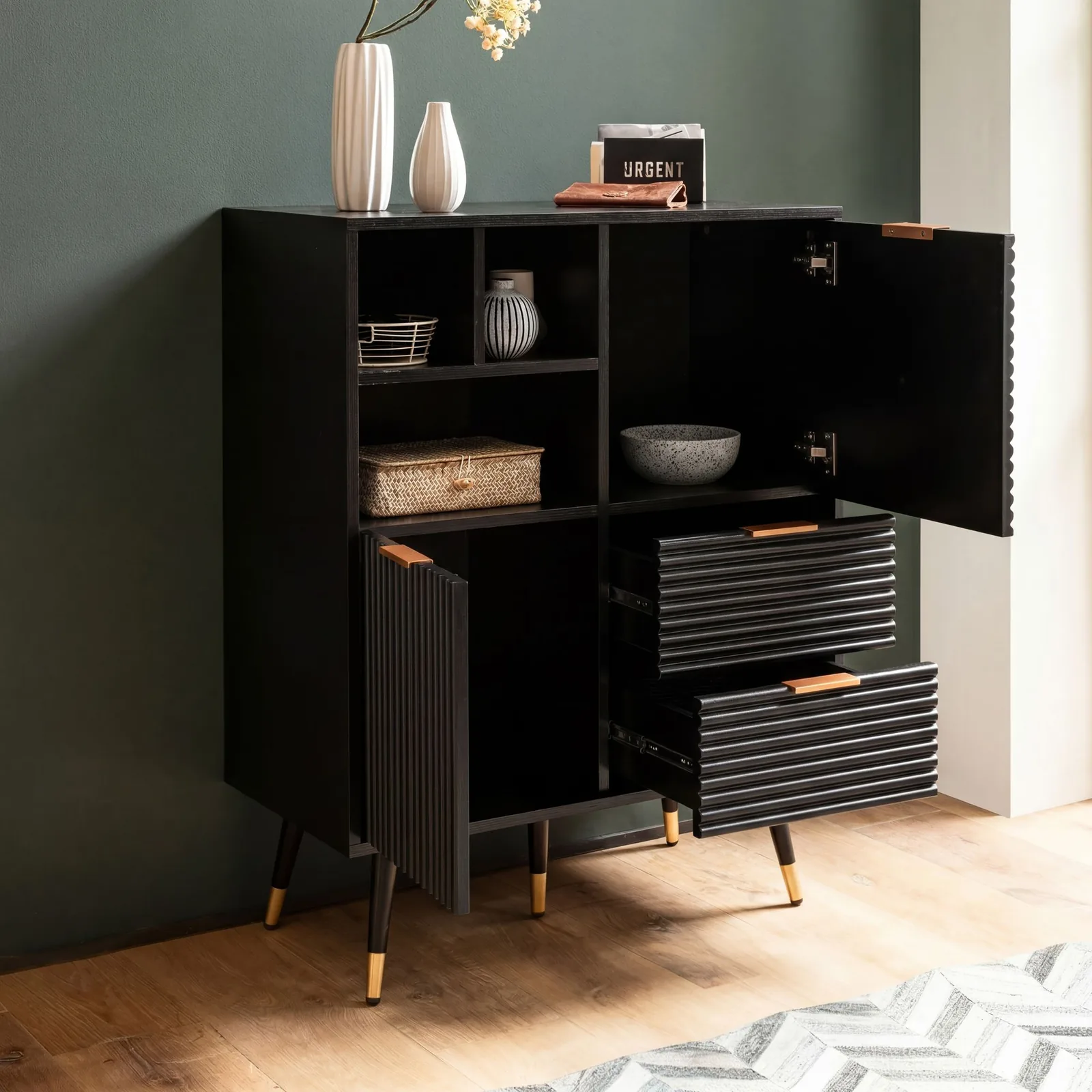 FineBuy Sideboard, Schwarz – 77 × 97 × 40 cm