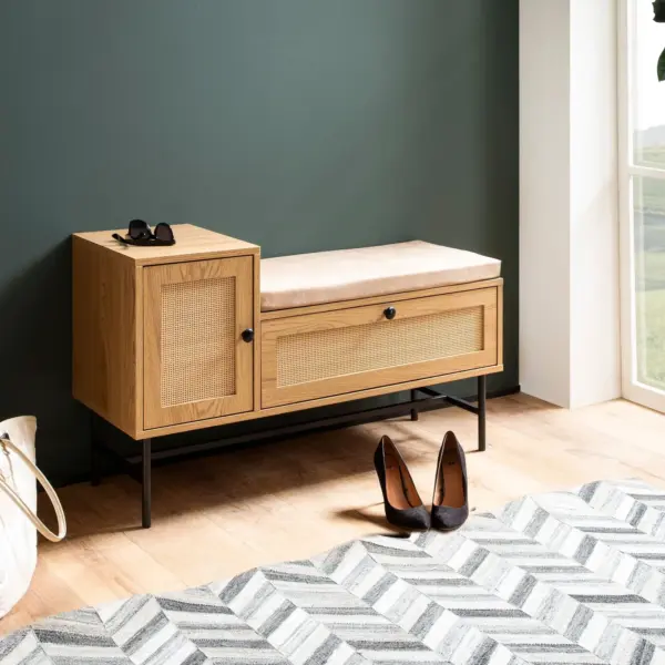 FineBuy Schuhbank mit Sitzfläche, Braun – 100 × 60 × 38 cm