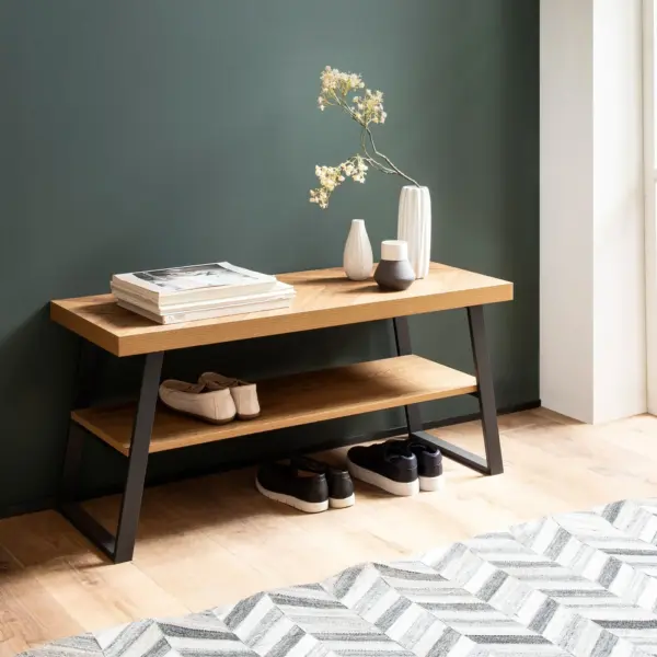 FineBuy Schuhbank 100x41x40 cm Garderobenbank Eiche-Dekor, Braun