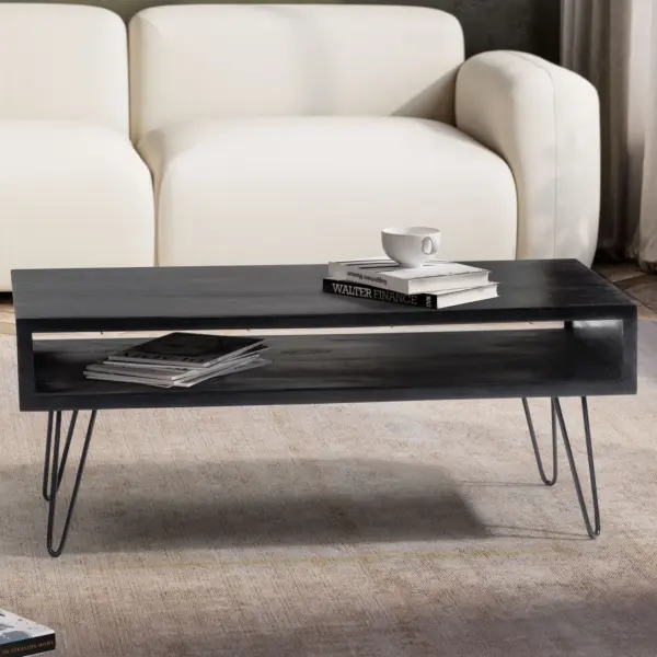 FineBuy Couchtisch Mango Massivholz, Schwarz – 100 × 50 cm