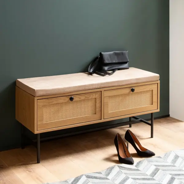 FineBuy Schuhbank mit Stoff-Sitzfläche, Braun – 100 × 48 × 38 cm