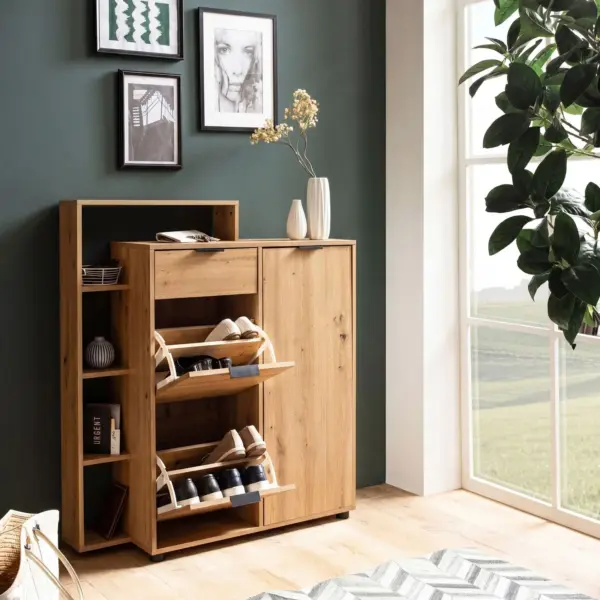 FineBuy Schuhschrank Eiche-Dekor, Braun – 98 × 110 × 30 cm