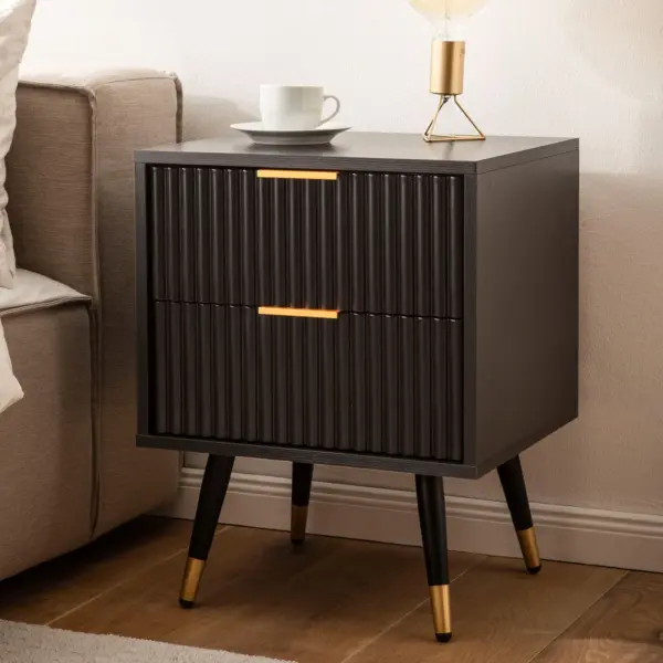 FineBuy Nachtkonsole, Schwarz – 43,5 × 39 × 56 cm